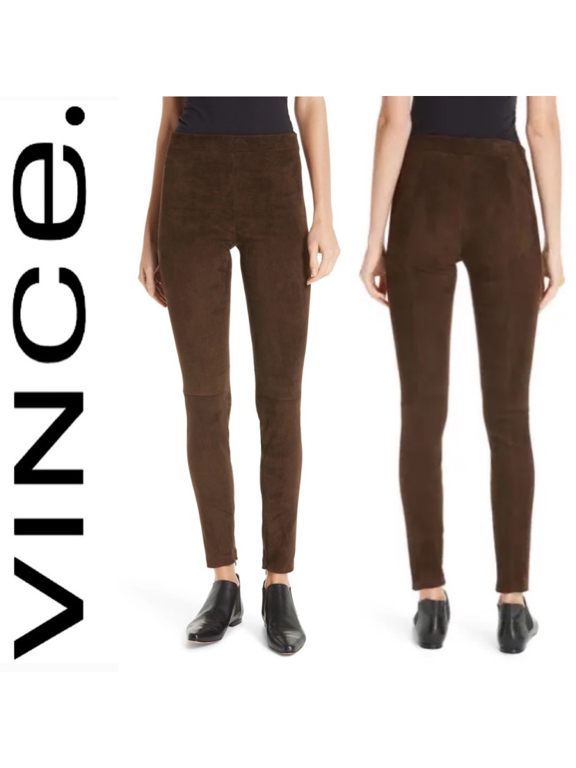 Vince Suede Real Leather Lambskin Leggings Brown Small